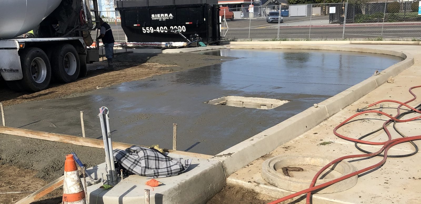Forecourt slab poured at a working service station