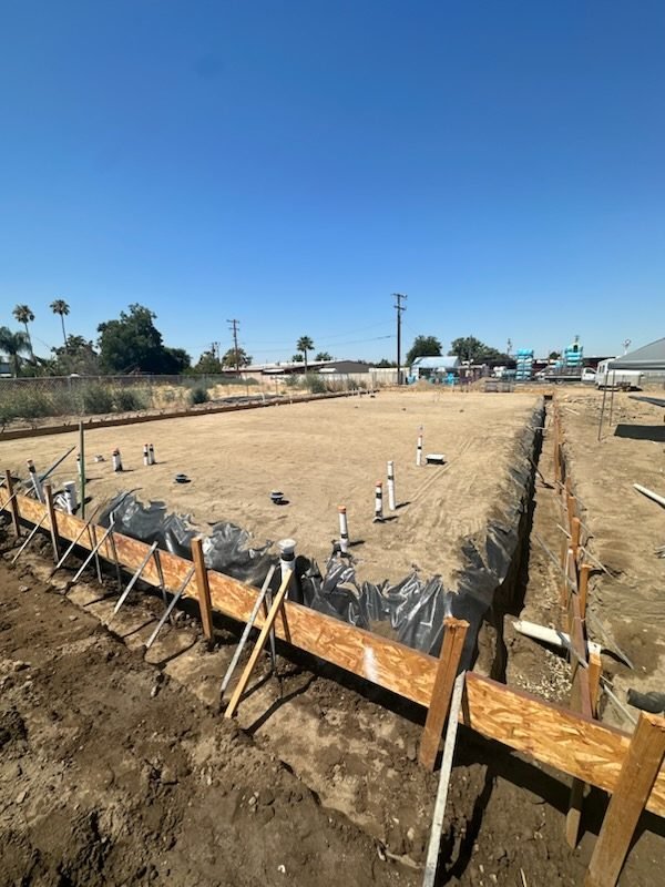 Formwork set and braced ahead of the pour