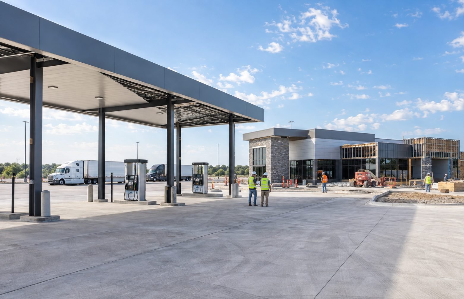 Truck stop forecourt and travel centre nearing completion
